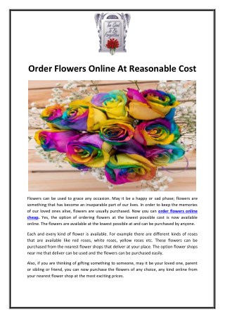 Order Flowers Online At Reasonable Cost