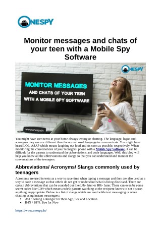 Monitor messages and chats of your teen with a Mobile Spy Software