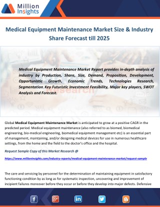 Medical Equipment Maintenance Market Size & Industry Share Forecast till 2025