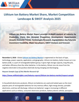 Lithium Ion Battery Market Share, Market Competition Landscape & SWOT Analysis 2025
