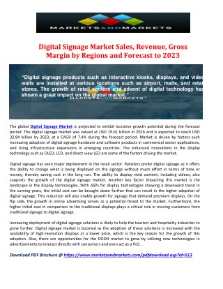 Digital Signage Market Sales, Revenue, Gross Margin by Regions and Forecast to 2023