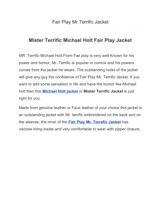 Fair Play Mr Terrific Jacket