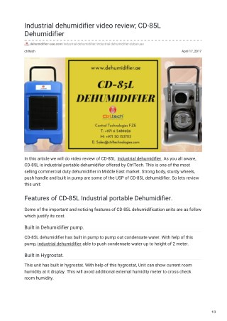 Industrial dehumidifier video review; CD-85L Dehumidifier