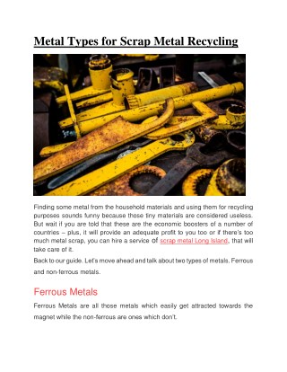 Metal Types for Scrap Metal Recycling