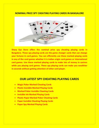 Benefits of Using Spy Cheating Playing Cards in Bangalore