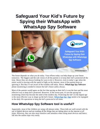 Safeguard Your Kid’s Future by Spying their WhatsApp with WhatsApp Spy Software