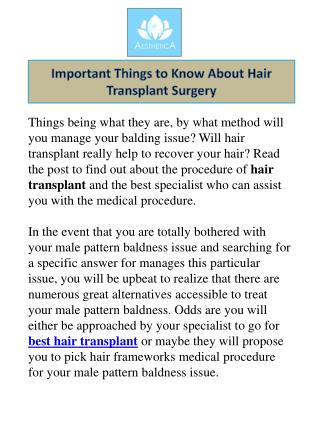 Important Things to Know About Hair Transplant Surgery