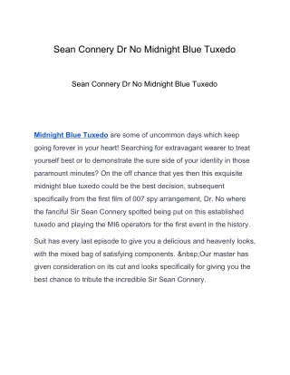 Sean Connery Dr No Midnight Blue Tuxedo