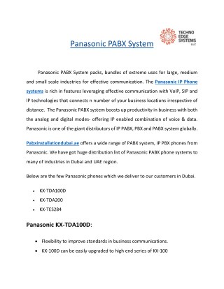 Find Panasonic IP Phones System in Dubai From pabxinstallationdubai.ae