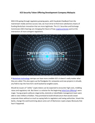 ICO Security Token Offering Development Company Malaysia