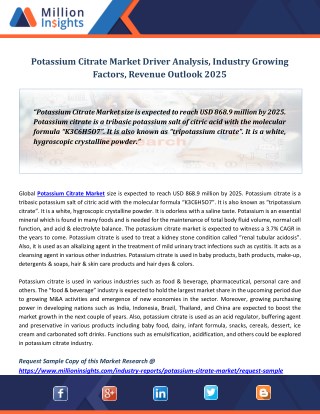 Potassium Citrate Market Driver Analysis, Industry Growing Factors, Revenue Outlook 2025