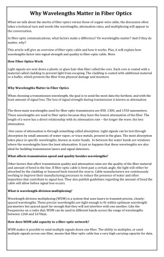 Why Wavelengths Matter in Fiber Optics