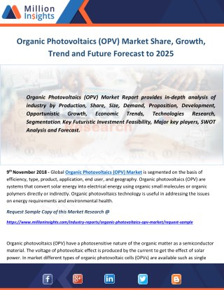 Organic Photovoltaics (OPV) Market Share, Growth, Trend and Future Forecast to 2025