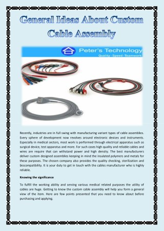 General Ideas About Custom Cable Assembly
