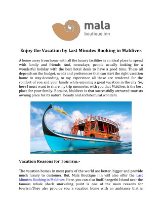 Enjoy the Vacation by Last Minutes Booking in Maldives