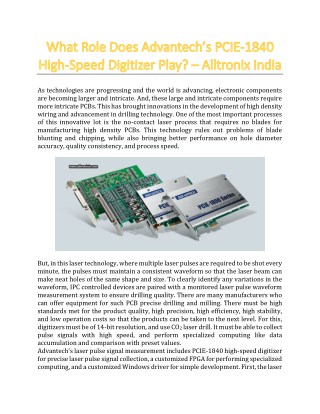 What Role Does Advantech’s PCIE-1840 High-Speed Digitizer Play? - Alltronix India