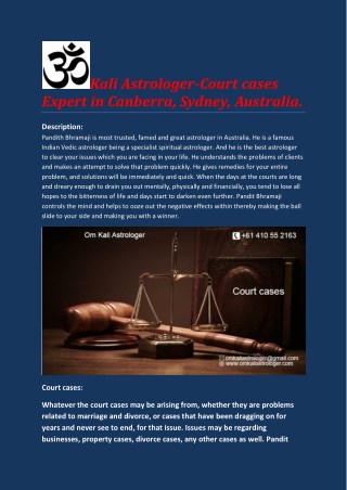 OmKali Astrologer-Court cases Expert in Canberra, Sydney, Australia.