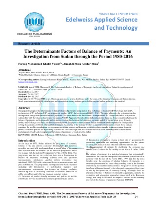 The Determinants Factors of Balance of Payments: An Investigation from Sudan through the Period 1980-2016