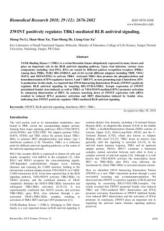 ZWINT positively regulates TBK1-mediated RLR antiviral signaling