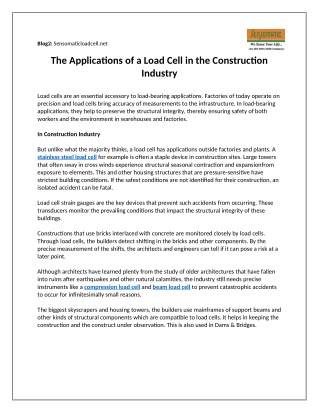 The Applications of a Load Cell in the Construction Industry