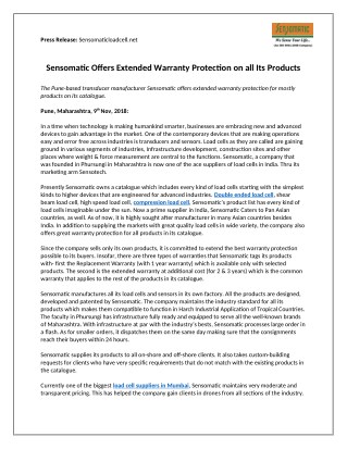 Sensomatic Offers Extended Warranty Protection on all Its Products