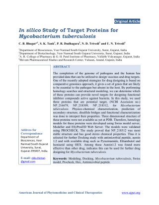 In silico Study of Target Proteins for Mycobacterium tuberculosis