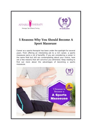 5 Reasons Why You Should Become A Sport Masseuse