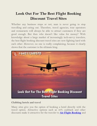 Look Out For The Best Flight Booking Discount Travel Sites