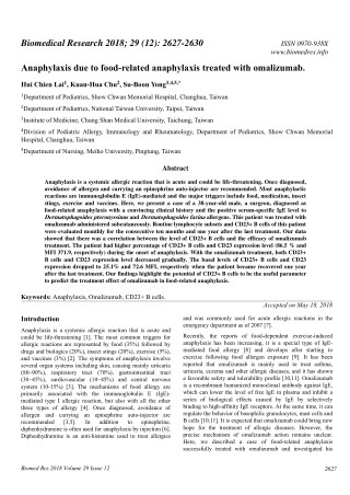 Anaphylaxis due to food-related anaphylaxis treated with omalizumab