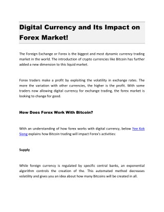 Digital Currency and Its Impact on Forex Market!