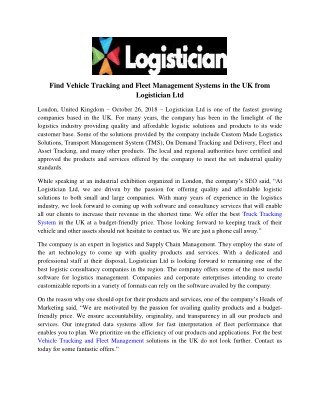 Find Vehicle Tracking and Fleet Management Systems in the UK from Logistician Ltd
