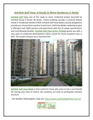 Antriksh Golf View: A Ready to Move Residency in Noida
