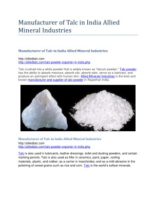 Manufacturer of Talc in India Allied Mineral Industries