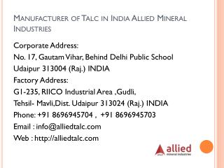 Manufacturer of Talc in India Allied Mineral Industries