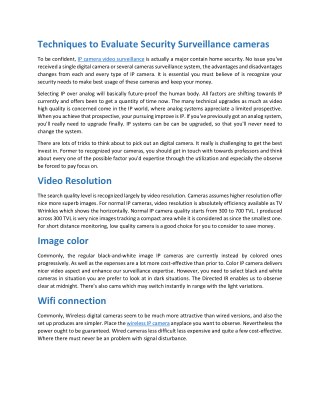 Techniques to Evaluate Security Surveillance cameras