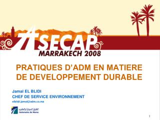PRATIQUES D’ADM EN MATIERE DE DEVELOPPEMENT DURABLE