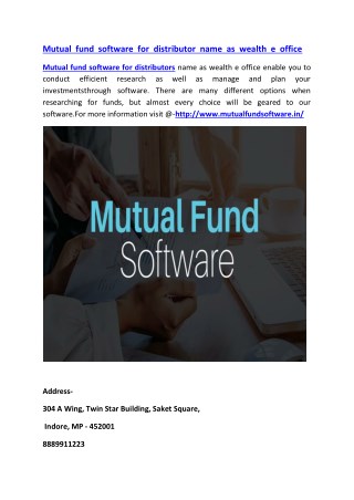 Mutual fund software for distributor name as wealth e office