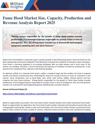 Fume Hood Market Size, Capacity, Production and Revenue Analysis Report 2025