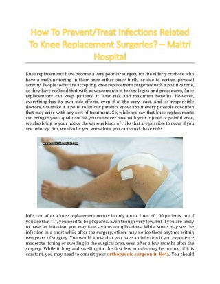 How To Prevent/Treat Infections Related To Knee Replacement Surgeries? - Maitri Hospital