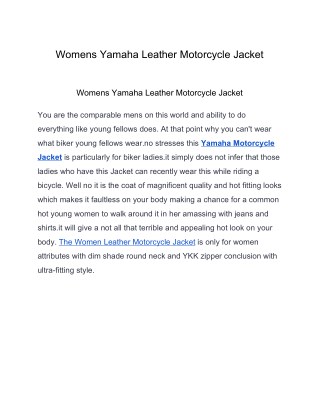 Womens Yamaha Leather Motorcycle Jacket