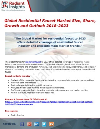 Global Residential Faucet Market Size, Share, Growth and Outlook 2018-2023