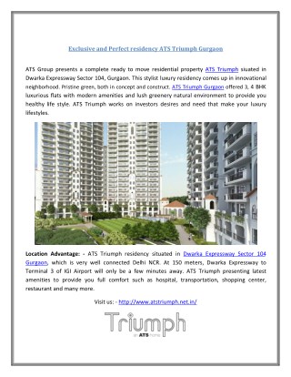 A Luxury Residency ATS Triumph Dwarka Expressway Sec 104 Gurgaon