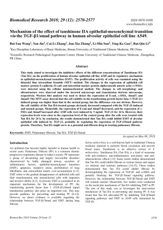 Mechanism of the effect of tanshinone IIA epithelial-mesenchymal transition via the TGF-β1/smad pathway in human alveola