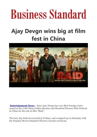  Ajay Devgn wins big at film fest in China