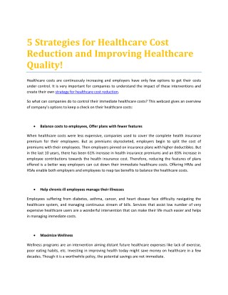 Healthcare Cost Reduction