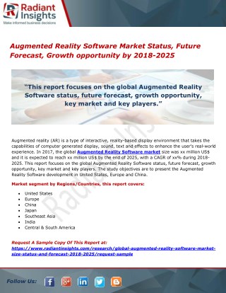 Augmented Reality Software Market Status, Future Forecast, Growth opportunity by 2018-2025