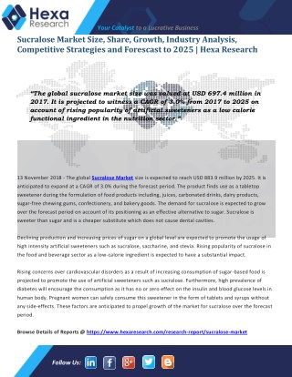 Global Sucralose Market Size, Share, Analysis Report, 2025 | Hexa Research