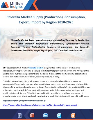Chlorella Market Supply (Production), Consumption, Export, Import by Region 2018-2025