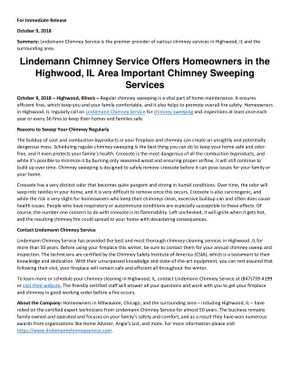 Lindemann Chimney Service Offers Homeowners in the Highwood, IL Area Important Chimney Sweeping Services