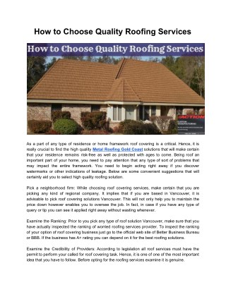 How to Choose Quality Roofing Services